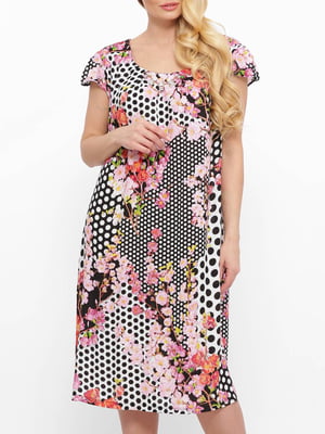 Платье А-силуэта разноцветное в цветочный принт | 5919067