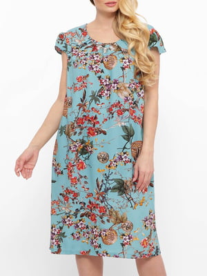 Платье А-силуэта голубое в цветочный принт | 5919074