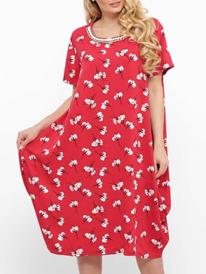 Платье А-силуэта красное в цветочный принт | 5919094
