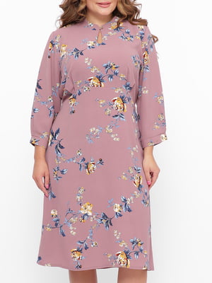 Платье А-силуэта розовое в цветочный принт | 5919168