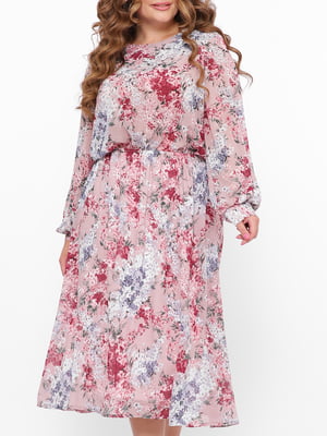 Платье А-силуэта розовое в цветочный принт | 5919185