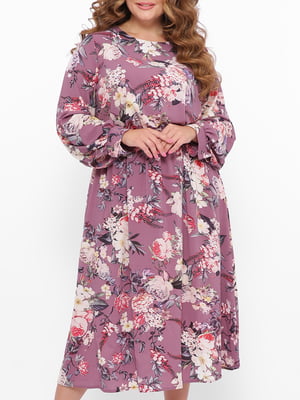 Сукня А-силуету бузкового кольору в квітковий принт | 5919186