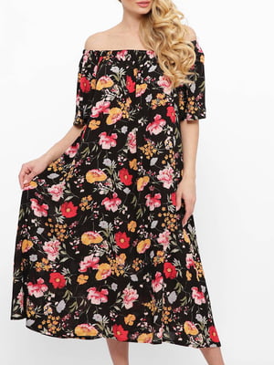 Сукня А-силуету чорна в квітковий принт | 5919243