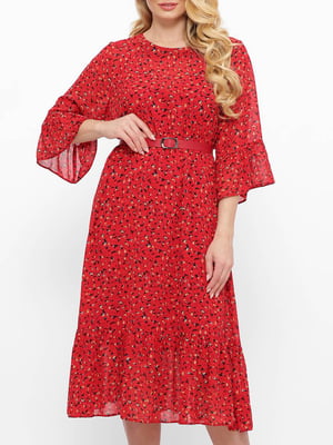 Сукня А-силуету червона в квітковий принт | 5919426
