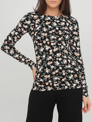 Блуза черная с цветочным принтом | 5922206