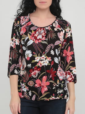 Блуза чорна з квітковим принтом | 5922212