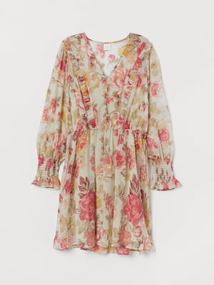 Сукня А-силуету молочного кольору з квітковим принтом | 5923338