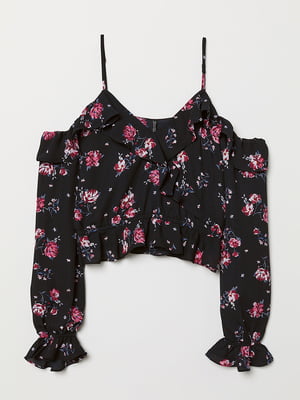 Блуза чорна з квітковим принтом | 5923483