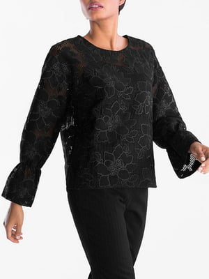 Блуза черная с цветочным рисунком | 5921917