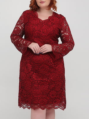 Платье-футляр красное с цветочным рисунком | 5921925