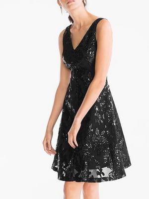 Платье А-силуэта черное с декором | 5922002