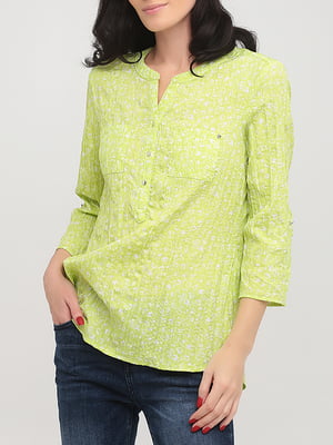 Блуза салатовая с цветочным принтом | 5922284