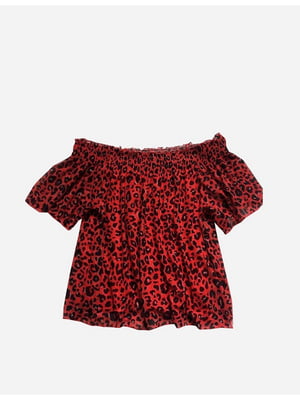 Блуза красная с анималистическим принтом | 5922313