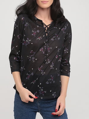 Блуза черная с цветочным принтом | 5922319
