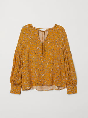 Блуза горчичного цвета с цветочным принтом | 5923520