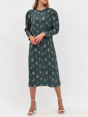 Сукня А-силуету зелена в квітковий принт | 5879419