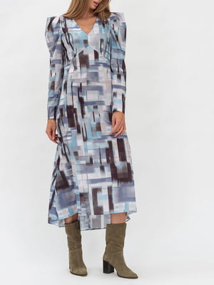 Сукня А-силуету блакитна в абстрактний принт | 5904030