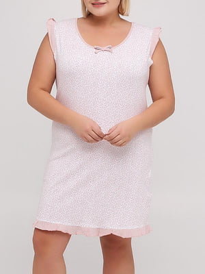 Рубашка ночная бело-розовая с принтом | 5934626