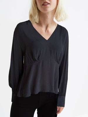 Блуза черная со сборками на лифе | 5913505