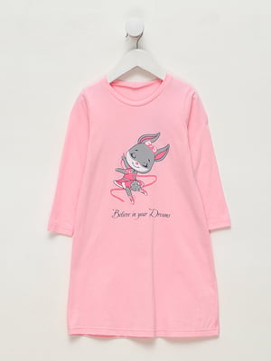Рубашка ночная розовая в принт | 5936192