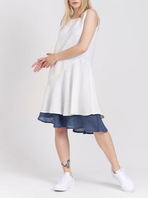 Платье А-силуэта бело-синее | 5938133