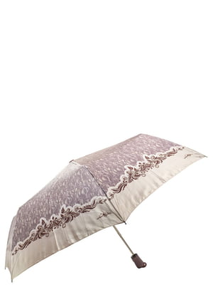 Зонт-полуавтомат бело-коричневый с принтом | 5746287