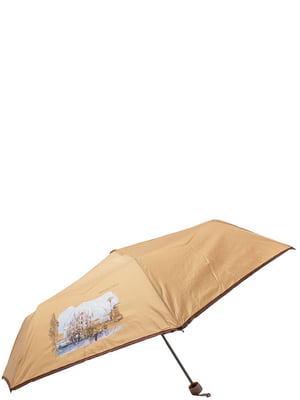 Зонт механический светло-коричневый с принтом | 5746580