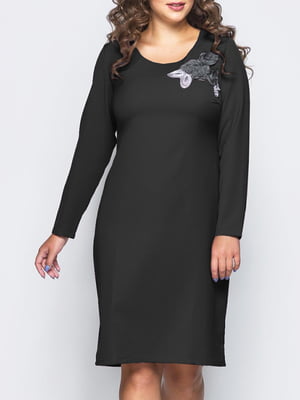 Платье-футляр черное с декором | 5938614