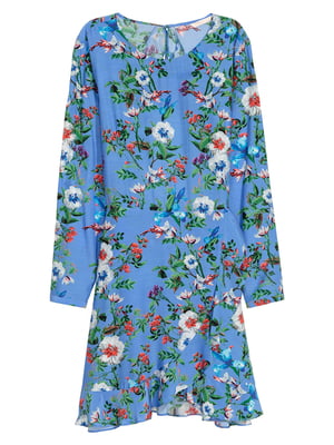 Сукня А-силуету блакитна в квітковий принт | 5939588