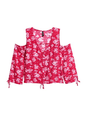Блуза красная с цветочным принтом | 5948470