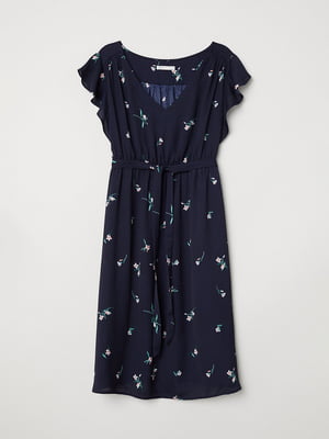 Сукня А-силуету темно-синя в принт | 5948568
