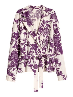 Блуза бежевая с фиолетовыми цветами | 5948611