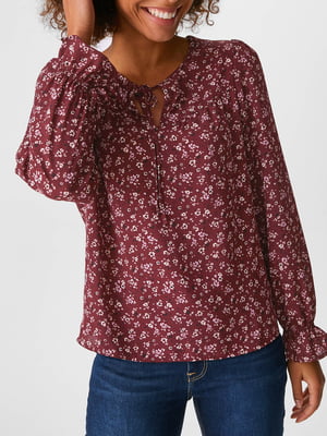 Блуза бордовая с цветочным принтом | 5948896