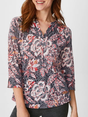 Блуза серая с цветочным принтом | 5948902