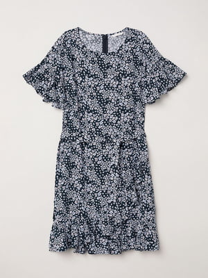Сукня А-силуету темно-синя з квітковим принтом | 5952649