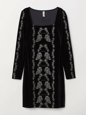 Платье черное с вышивкой велюровое | 5952916