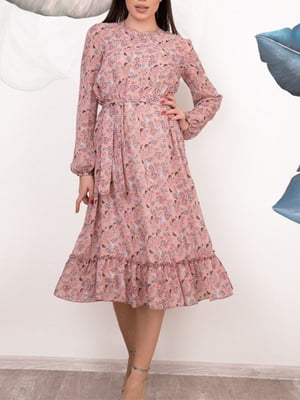 Платье А-силуэта розовое в принт | 5954514