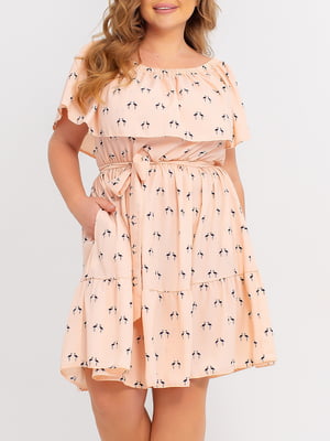 Сукня А-силуету персикового кольору в принт | 5959101