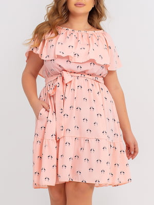Платье А-силуэта розовое в принт | 5959102