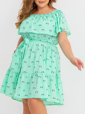 Платье А-силуэта зеленое в принт | 5959103