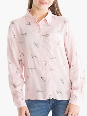 Рубашка розовая в принт | 5960242