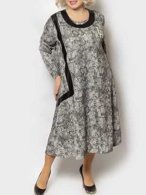 Сукня А-силуету сіра з принтом | 5964744