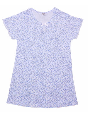 Рубашка ночная бело-синяя с принтом | 5964939