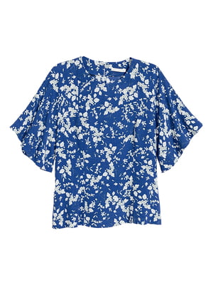 Блуза синя з квітковим принтом | 5967252