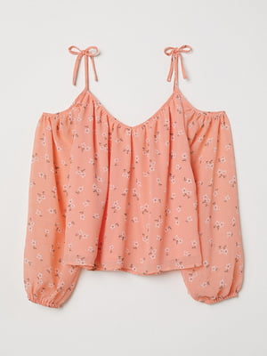 Блуза оранжевая с цветочным принтом | 5967229