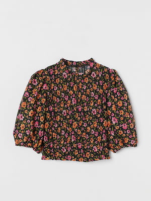 Блуза чорна з квітковим принтом | 5967232