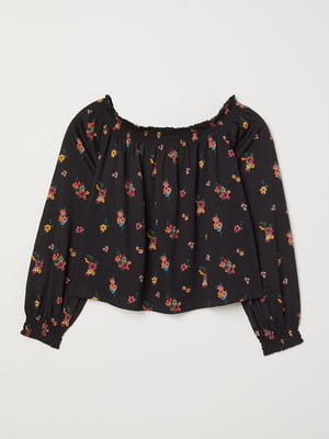 Блуза чорна з квітковим принтом | 5967435