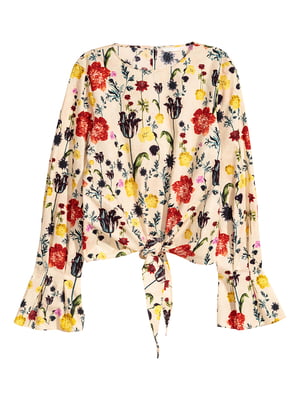 Блуза бежевая с цветочным принтом | 5967440