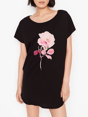 Сукня домашня чорна в квітковий принт | 5980255