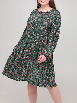 Сукня А-силуету зелена в принт | 5983877